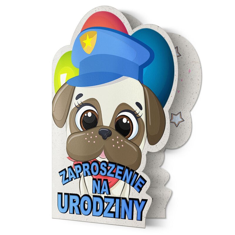 Zaproszenia urodzinowe mops chłopiec 63231 Zaproszenia ślubne